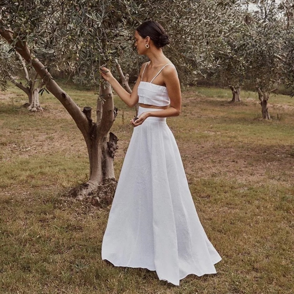 Dissh Pleated Linen Crop Top and Matching Maxi Skirt Set
